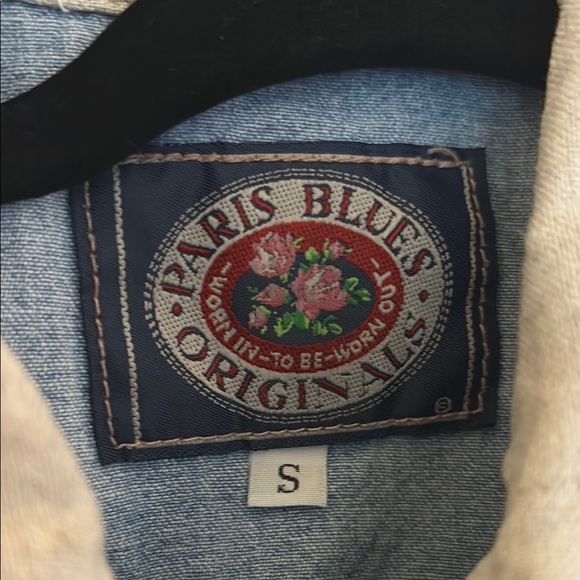 Vintage 90s Crop Denim Vest Shirt with Beige Collar - Picture 3 of 5